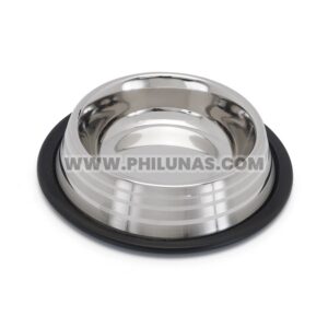SILVER STRIPE STAINLESS STEEL BOWL WITH RUBBER BASE X2