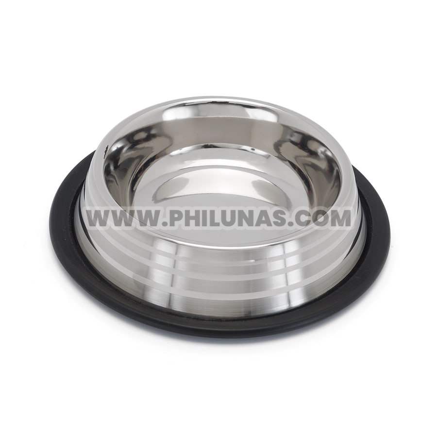SILVER STRIPE STAINLESS STEEL BOWL WITH RUBBER BASE X2